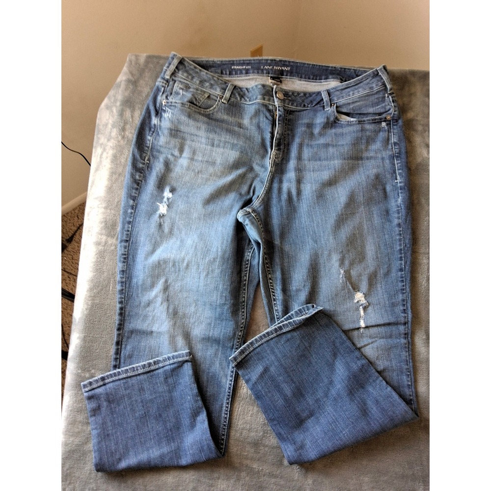 Lane‎ Bryant Straight Leg Distressed Medium Wash Denim Jeans Womens 22R